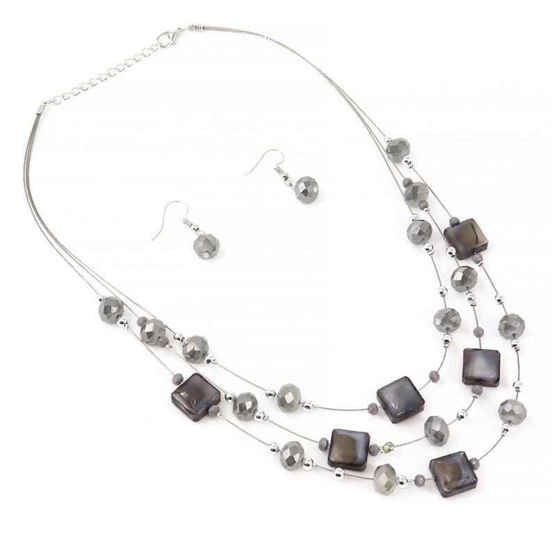 Multiwire Grey Mother of Pearl and Crystal Fashion Set - Click Image to Close